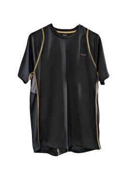 Hind Men's Short Sleeve Workout Top, Black Gold, Medium, Polyester, Crew Neck